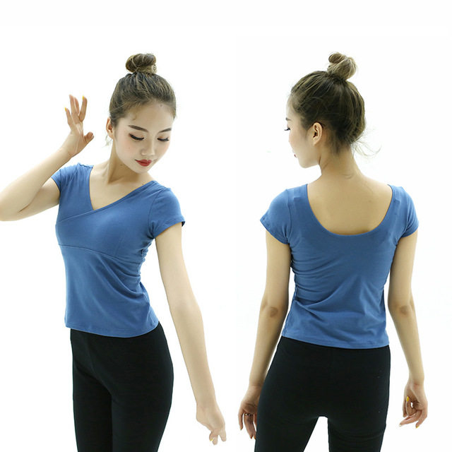 Front cross Dance practice suit V-neck cotton slim female adult short-sleeved top Latin dance ballet shape suit