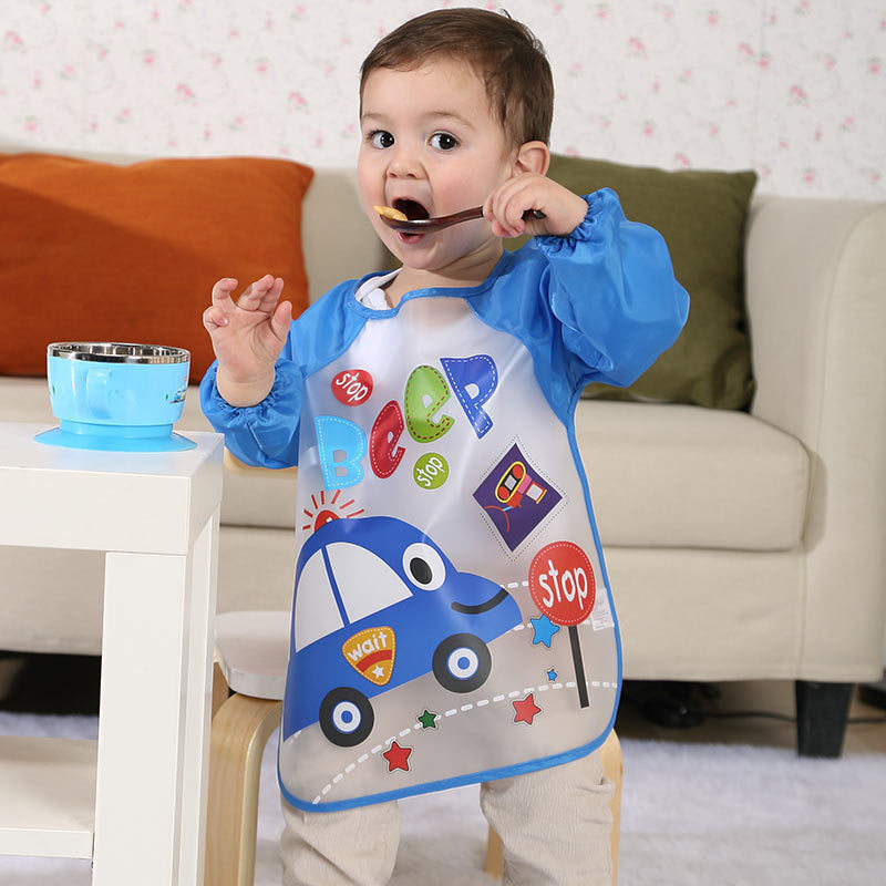 Children's spring and autumn transparent anti-wear clothes free of water and water-eating surrounding pocket for dinner with baby eating long sleeve hood coat and drawing enclosure