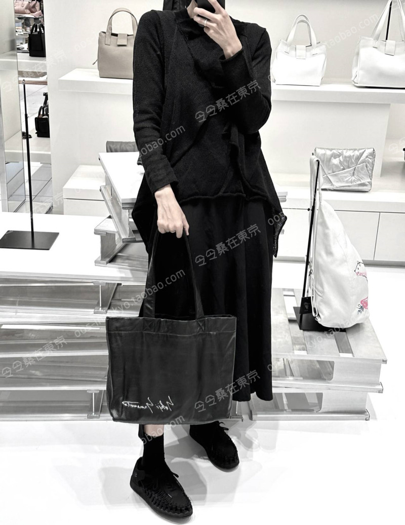 Сумка 定番！日本代购 yohjiyamamoto discord 牛皮签名logo 手拎单肩包
