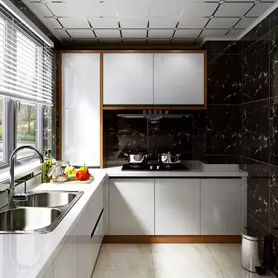 Shanghai modern simple kitchen whole whole whole cabinet custom L-shaped kitchen decoration crystal steel cabinet door plate quartz stone countertop