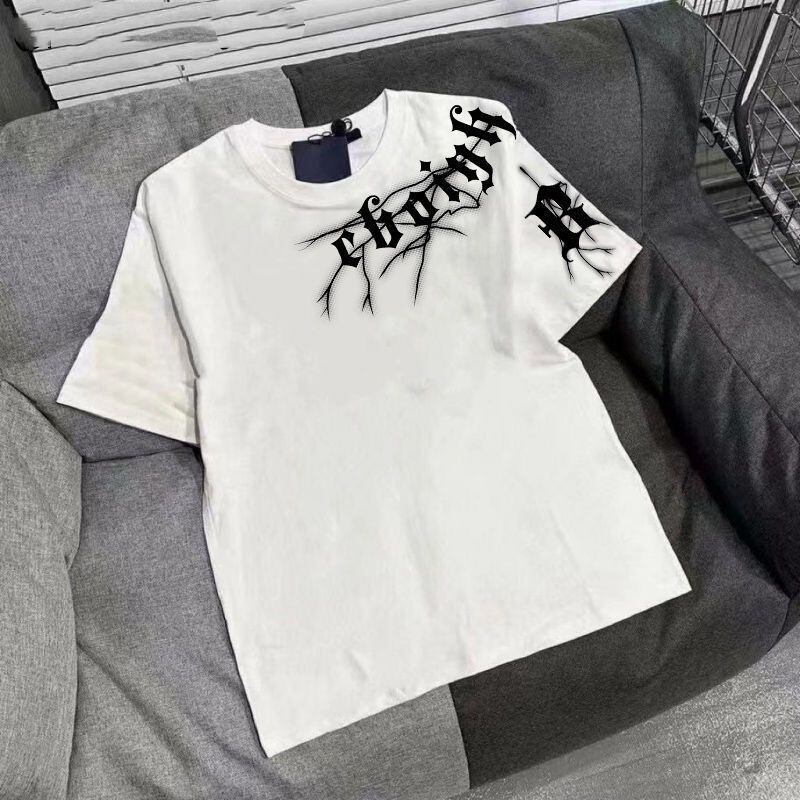 Summer Pure Cotton Short-Sleeved T-Shirt for Older Boys, Oversized American High Street Fashion Brand with Lightning Letter Print Top