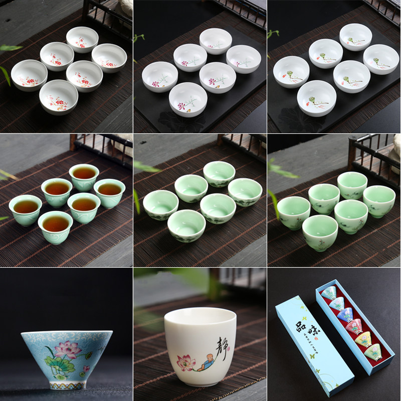 Jingdezhen Kungfu small tea cup enamel ceramic cup tea cup cup cup master cup cup set green ceramic