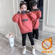 Childrens Clothing Girl Plus Suede Thickened High Collar Sweatshirt 2021 New Winter Clothing Warm Children CUHK Child Blouses Han Edition Tide