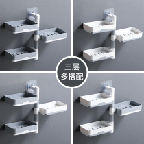 Creative soap box double layer three-layer drain water rotatable hole-free wall-mounted soap box toilet shelf