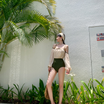  Net celebrity ins wind one-piece skirt swimsuit female belly cover thin sexy long-sleeved two-piece super fairy hot spring vacation