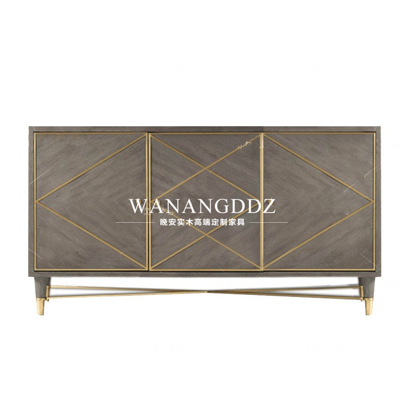 American solid wood TV cabinet postmodern living room porch gray dining cabinet decorative cabinet light luxury neoclassical storage cabinet