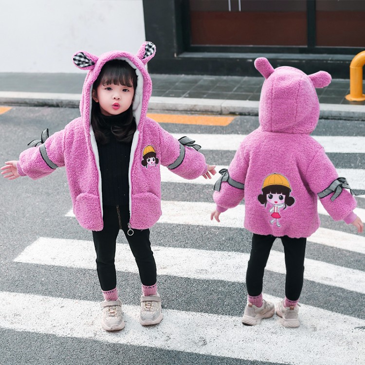 Baby Autumn and Winter Wool Sweater Coat Thickened Lamb Wool New Style Girls Plush Fleece Baby Children's Warm Cotton Padded Coat