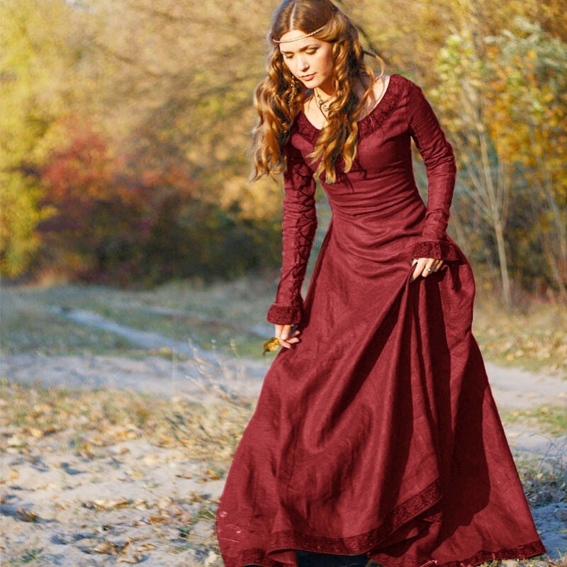 2023 Amazon Independent Site Wish Medieval Retro Dress Women's Long-Sleeved Performance Clothing European and American Cross-Border Women's Clothing 2023 Amazon Independent Site Wish Medieval Retro Dress Women's Long-Sleeved Performance Clothing European and American Cross-Border Women's Clothing
