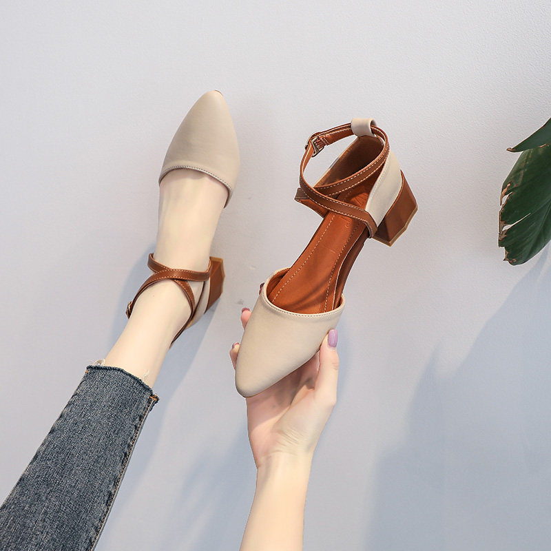 Pointed toe fashion sandals women's 2021 summer new Korean version all-match thick heel evening shoes fairy wind toe sandals women