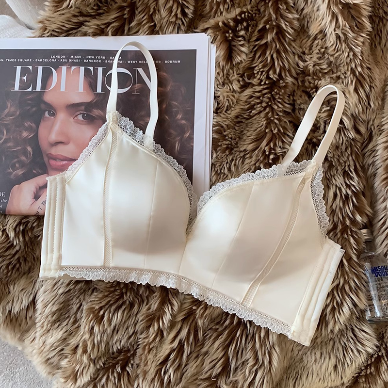 Seamless Satin Smooth Underwear for Women, Soft Underwire, Adjustable, Anti-Sagging, Side Breast Collection, Push-Up Bra for Small Breasts