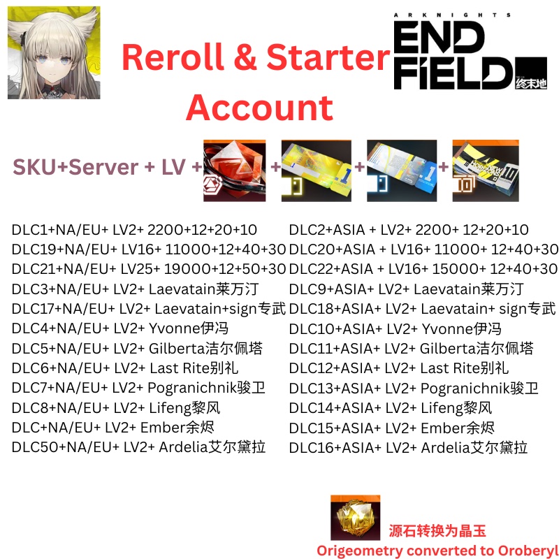 Arknights Endfield International Server Self-Roll Starter Account Levantine