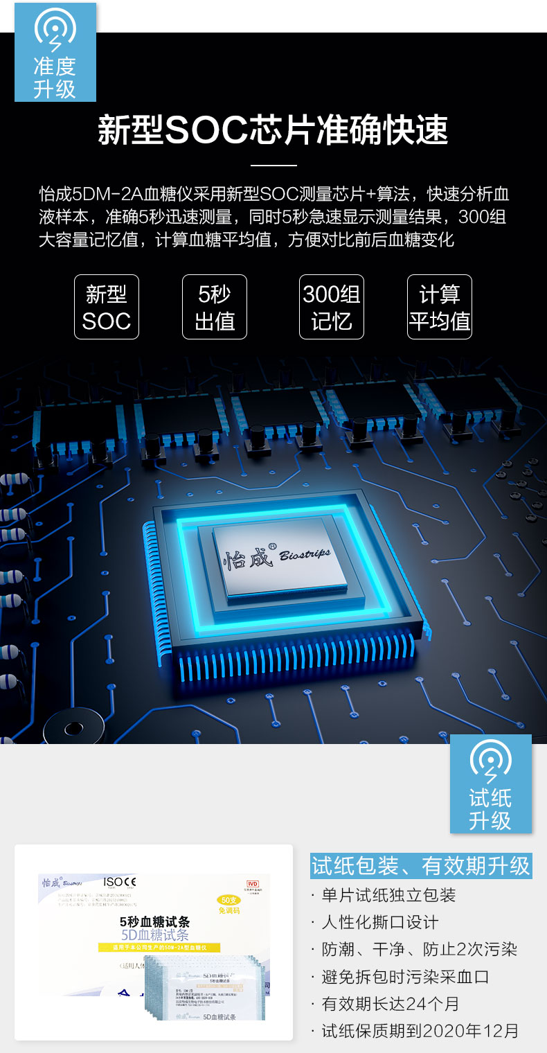 怡成 血糖仪+50独立试纸+50采血针+50酒精棉 图2