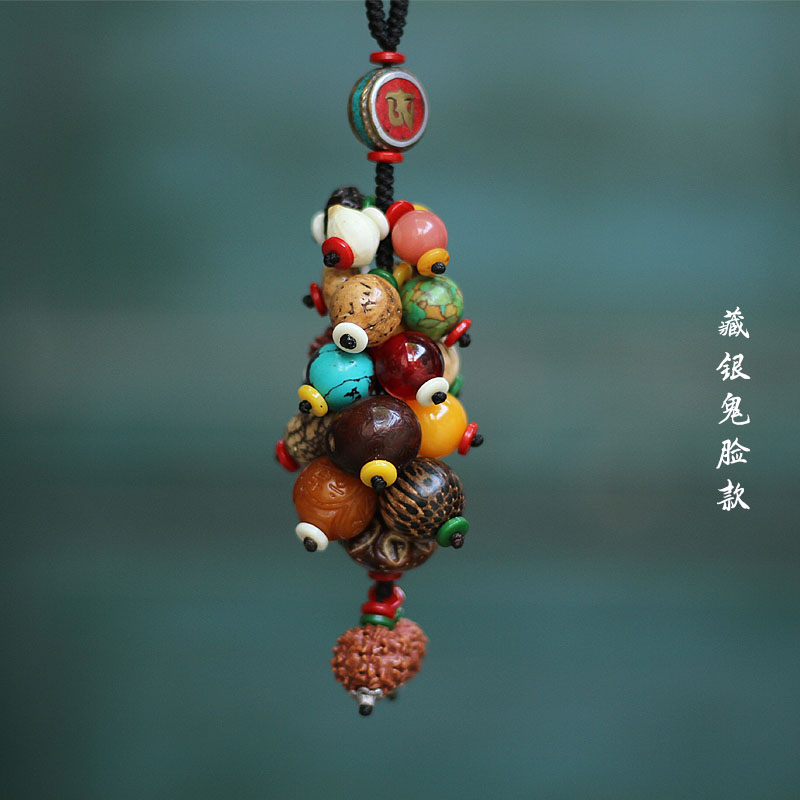 Brother original car key pendant car interior jewelry Tibetan silver agate pendant Bodhi eighteen son pendant for men and women