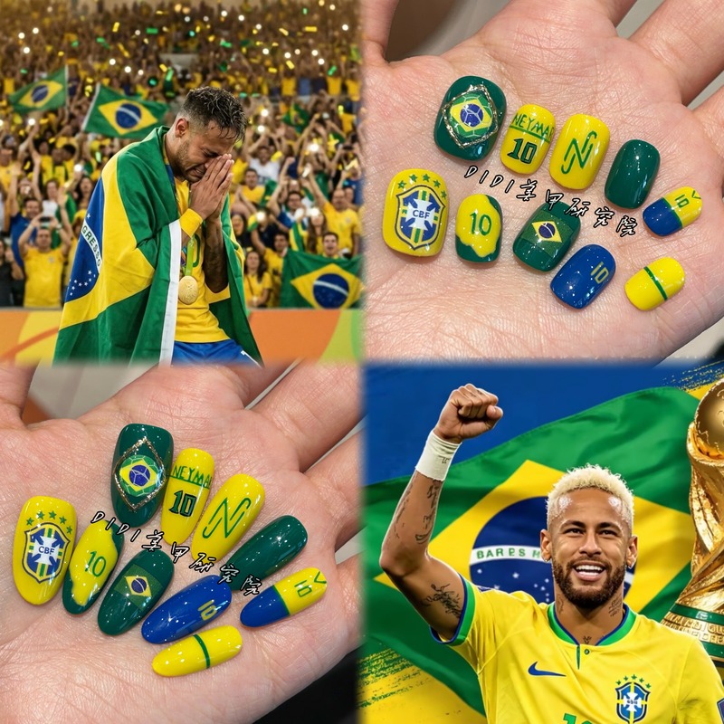 World Cup Brazil Team Wears Nail Art Short, Medium, and Long Styles Neymar Yellow-Green Handmade Football Match Team Nail Art World Cup Brazil Team Wears Nail Art Short, Medium, and Long Styles Neymar Yellow-Green Handmade Football Match Team Nail Art