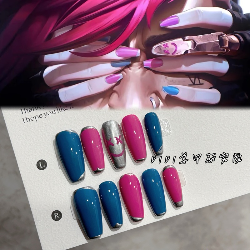 【Didi. Battle of Two Cities Jinx】Wearable Nail Art Medium Length League of Legends Explosive Style Nail Art