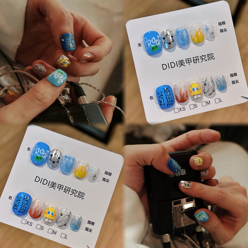 Tan Jianci Hoohoo Style Short Nail Tips for Men and Women, Handmade Pure Charcoal Nail Art for the Peak Night Fan Support