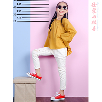 Spring and Autumn Girls Yellow Long Sleeve T-shirt base shirt Zhongdang Childrens Personality Top Korean Tide Childrens Dress Gang Shirt