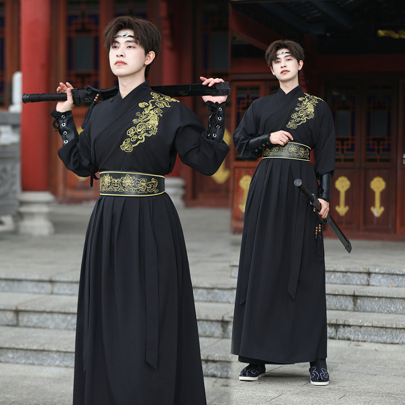 Original Antique-Style Heavy Embroidery Dragon Pattern Hanfu Chinese Style Tang and Song Dynasty Men's Black Suit Performance Class Uniform Original Antique-Style Heavy Embroidery Dragon Pattern Hanfu Chinese Style Tang and Song Dynasty Men's Black Suit Performance Class Uniform