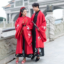 Han Tang Ancient Wind Ancient Clothing Large Sleeve Road Gown Improved Embroidered Collar Jacket Dress Woman Han Fu Man Martial Arts Lovers Performance Class Costume