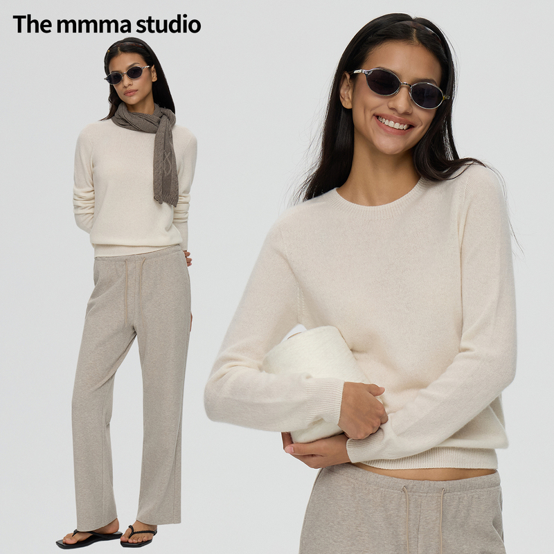 100% Cashmere the Mmma* Classic Regular Shoulder Vintage Style Crew Neck Sweater