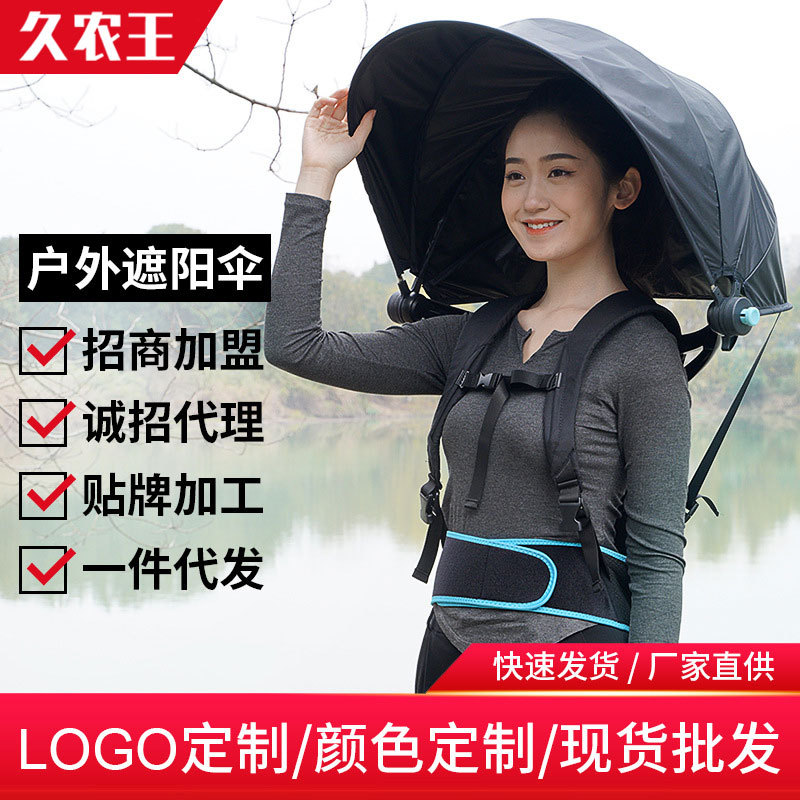 Backpack Sunshade Umbrella, Portable for Hiking, Picking, Tea Picking, Outdoor Work, Cycling, Fishing, Foldable Double-Shoulder Umbrella for Sun and Rain