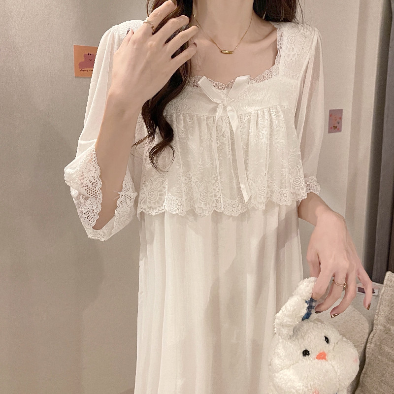 2022 New Sleeping Dress Woman Summer Short Sleeve Modell Pure Cotton Net Yarn Palace Princess Wind Spring Autumn Ice Silk Home Clothing