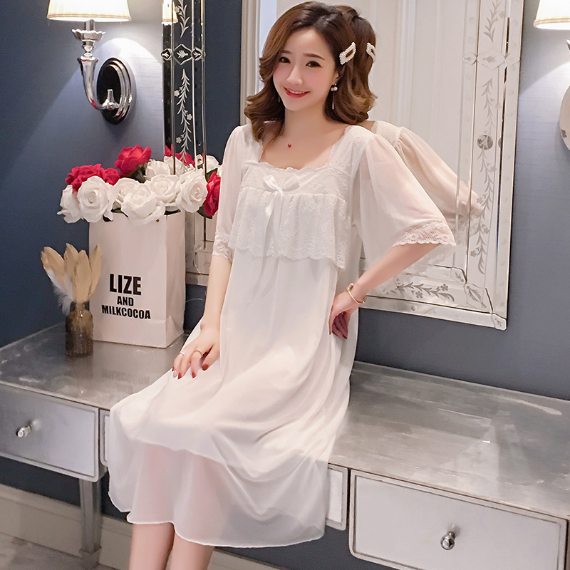 Net Yarn Sleeping Dress Woman Summer 2022 New Short Sleeves Pure Cotton Princess Wind Pyjamas Palace Court Thin Spring Autumn Day Home Clothing