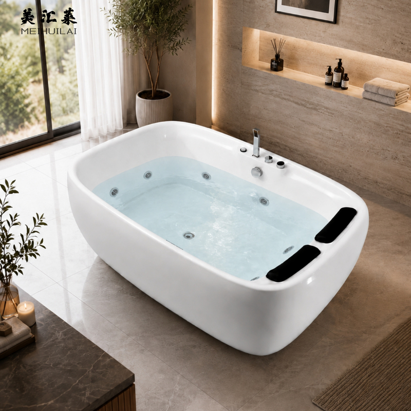 Meihui Lai Massage Bubble Acrylic Bathtub with Smart Lighting, Freestanding Oval Bathtub for Home, Hotel, and Guesthouse Use Meihui Lai Massage Bubble Acrylic Bathtub with Smart Lighting, Freestanding Oval Bathtub for Home, Hotel, and Guesthouse Use