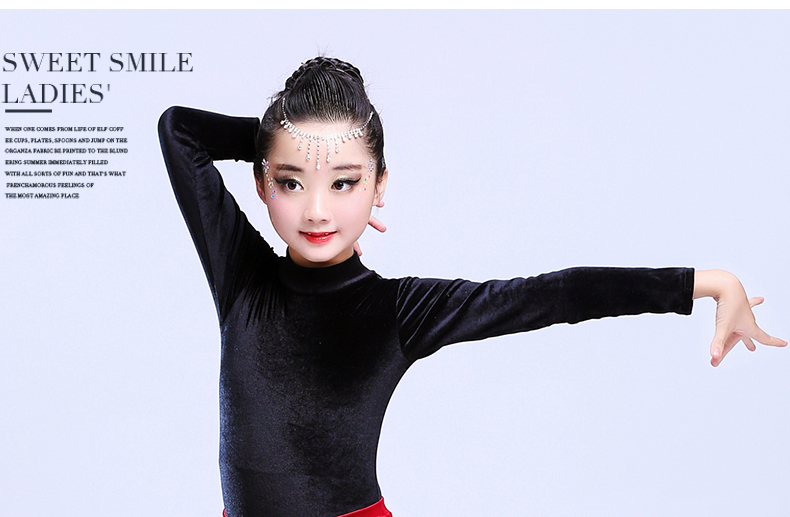 Mới cho trẻ em váy khiêu vũ Latin cô gái tay dài mùa thu và mùa đông Quần áo tập nhảy Latin trang phục sân khấu nhung vàng trang phục biểu diễn trẻ em