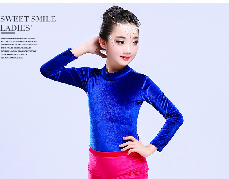 Mới cho trẻ em váy khiêu vũ Latin cô gái tay dài mùa thu và mùa đông Quần áo tập nhảy Latin trang phục sân khấu nhung vàng trang phục biểu diễn trẻ em