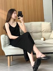 FINERY垂感黑色吊带莫代尔长裙2023夏季新款直筒高级感女装连衣裙