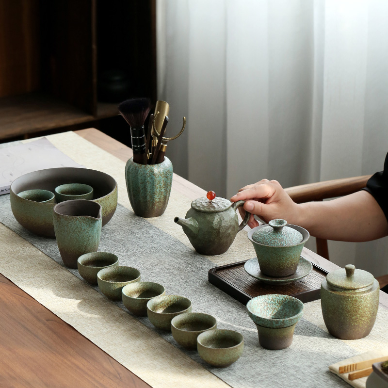 Japanese kung fu tea set complete set of tea tray home simple ceramic teacup teapot rough pottery modern office living room