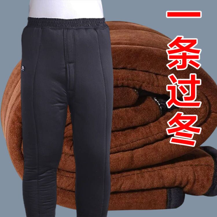 Middle aged men's cotton pants with velvety thickened high waist warm pants winter camel-proof cold dad cotton clothes cotton pants-Taobao