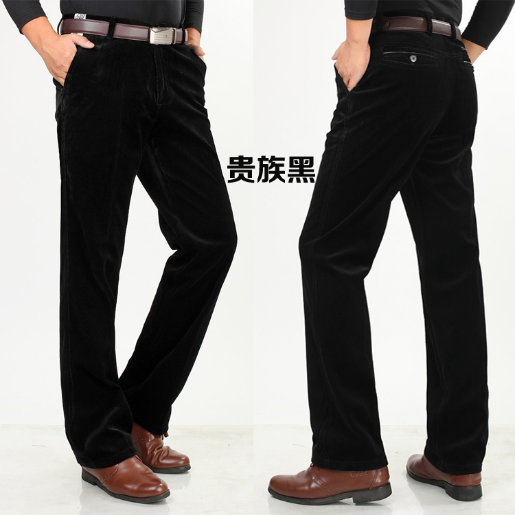 Quần nhung kẻ nam mùa thu đông cộng với quần nhung dày trung niên nhung cao eo thẳng quần dài giản dị quần nam quần giữ nhiệt nam