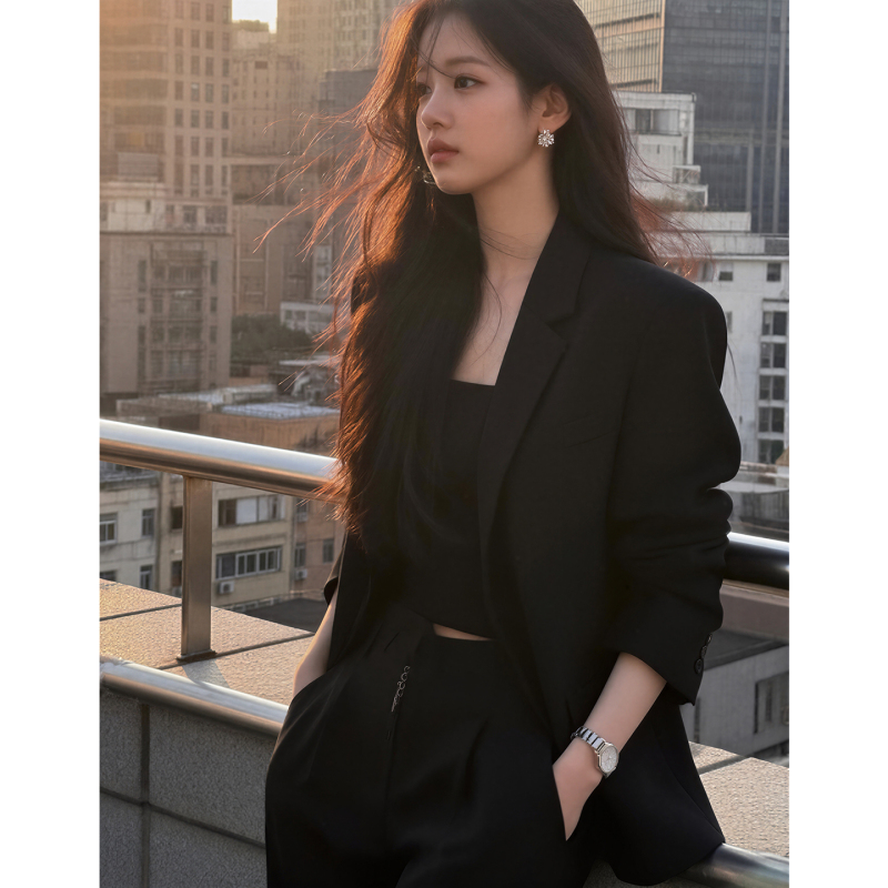 Black Blazer for Women, Spring and Autumn 2025 New Style, Petite, High-End, Loose, Lazy Style, Korean Version, Casual Suit