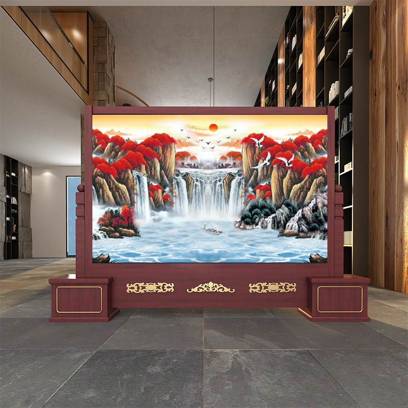 Chinese Solid Wood Screen Partition Wall Living Room Office Company Hotel Lobby Entrance Door Feng Shui Xuanguan shielded double-sided