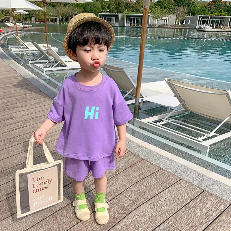 Boys and girls new sports suits 2021 summer Korean fashion shorts handsome short-sleeved T-shirt top two-piece set