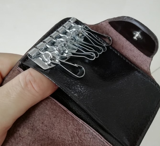 Khuyến mãi bên trong và bên ngoài đầy đủ móc chìa khóa da toàn bộ da nam và nữ loại chìa khóa túi thẻ vòng trong và ngoài da - Trường hợp chính móc khóa túi mini