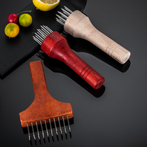 Stainless steel round handle pig skin insert red wooden handle pine meat insert beef tendon fork Steel nail insert meat fork Pork chops broken tendon tender meat device