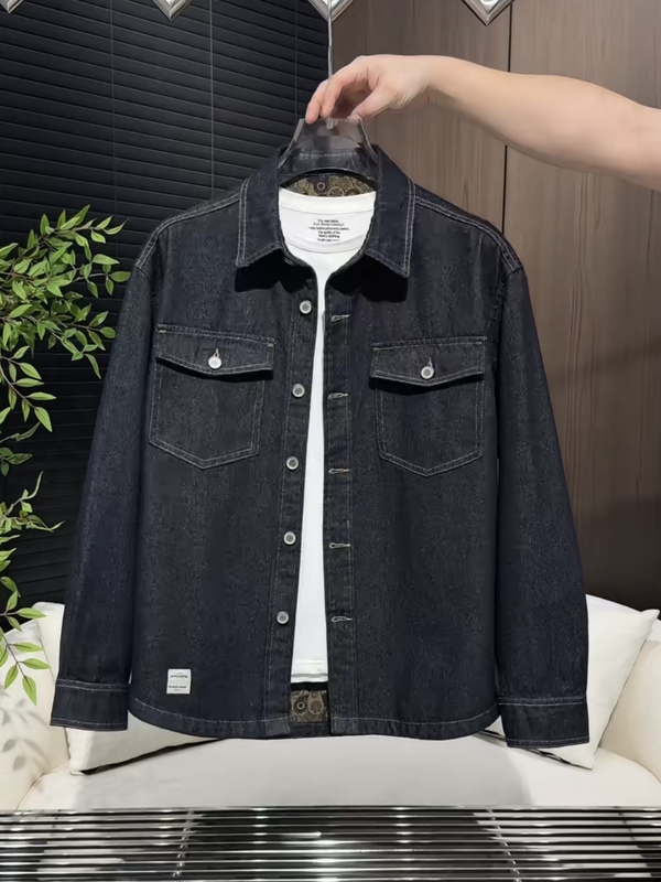 Denim Shirt Jacket Men's Spring New Fashion Brand Loose Workwear Lapel Denim Jacket Versatile Long-Sleeved Top