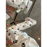 Милые белые отпечатки рук и ног, летние тонкие штаны для отдыха, новая коллекция, подходит для подростков, свободный прямой крой