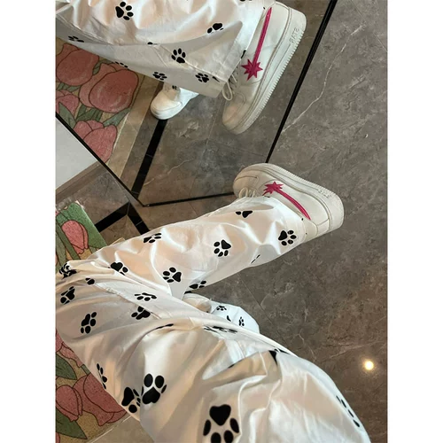 Милые белые отпечатки рук и ног, летние тонкие штаны для отдыха, новая коллекция, подходит для подростков, свободный прямой крой