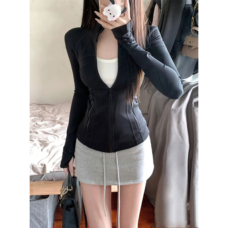 Black Sun Protection Clothing for Women 2025 New Summer Thin Yoga Wear Slim Fit Outdoor Sports Cardigan Top