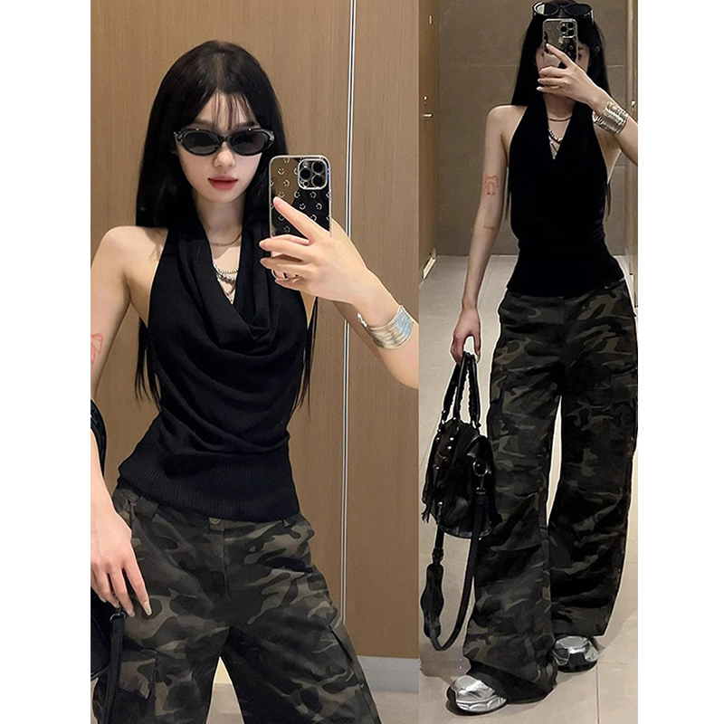 Halter Neck Sleeveless Tank Top for Women, Summer Outerwear, Waist-Cinching, Tight-Fitting, Unique Design, Chic and Trendy Off-Shoulder Top