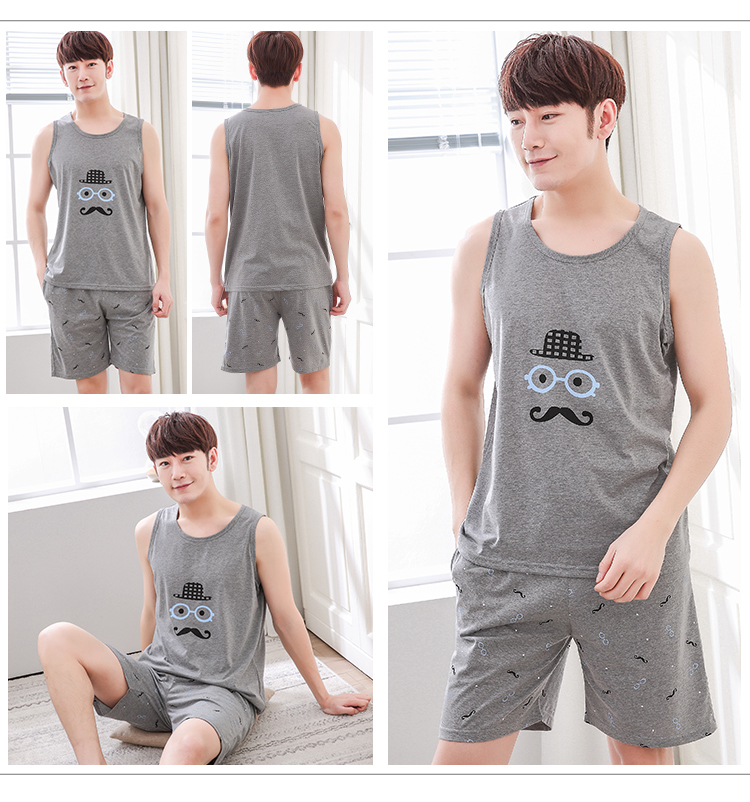 Đồ ngủ nam mùa hè áo ghi lê quần cotton 衩 thanh thiếu niên junior học sinh trung học thanh niên mùa hè nam mỏng phần dịch vụ nhà