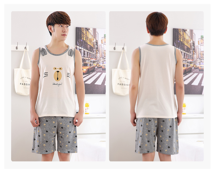 Đồ ngủ nam mùa hè áo ghi lê quần cotton 衩 thanh thiếu niên junior học sinh trung học thanh niên mùa hè nam mỏng phần dịch vụ nhà