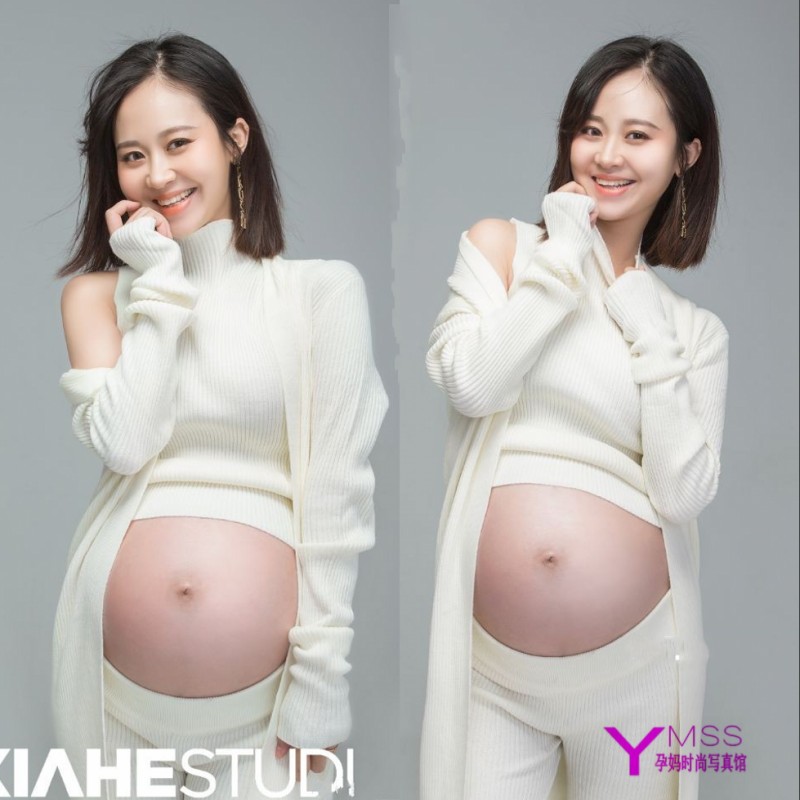 2020 Pregnant Woman Photos Clothing Exhibition New White Knit Sexy Fashion Brief Photo Gallery Art REAL SHOT