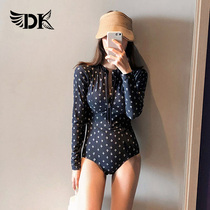 DK swimsuit female 2021 new long sleeve sunscreen Conservative belly thin snorkeling hot spring swimsuit