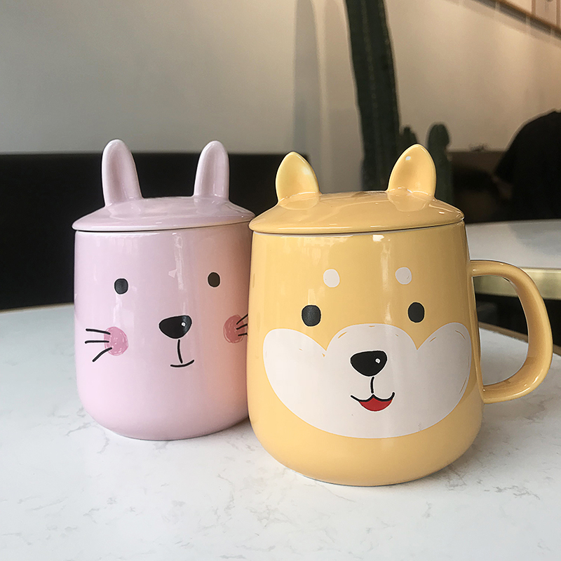 Net Red Water Cup Mark Cup With Lid Spoon Ceramic Cup Woman Cute High Face Value Cup Creative Personality Trendy Breakfast Cup