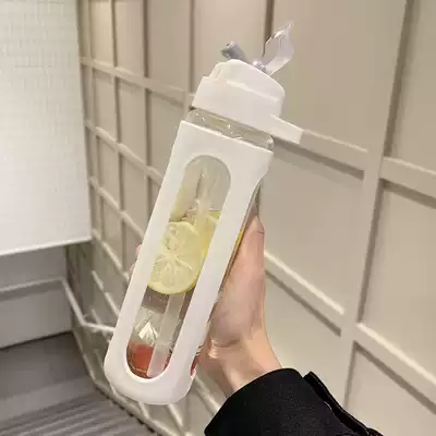 Water cup with straw Female ins wind Korean version of adult large-capacity heat-resistant glass student portable maternal cup